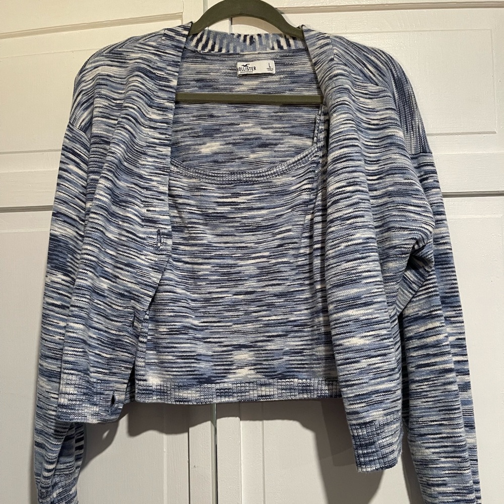 Blue Hollister crop sweater & top combo